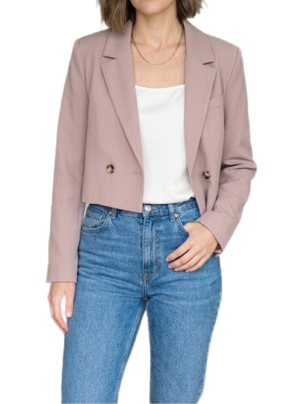 7 For All Mankind NWT Double Breasted Cropped Blazer in Blush Size Medium